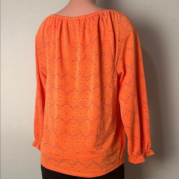 Rafaella Womens Embroidered Floral Eyelet Tunic Blouse Orange Lined Sz M - Picture 8 of 14